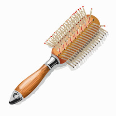 A hairbrush with strands and a grip handle
