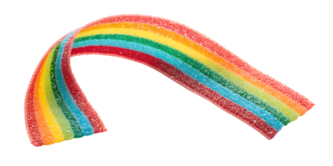 Rainbow gummy candy strip isolated on transparent background