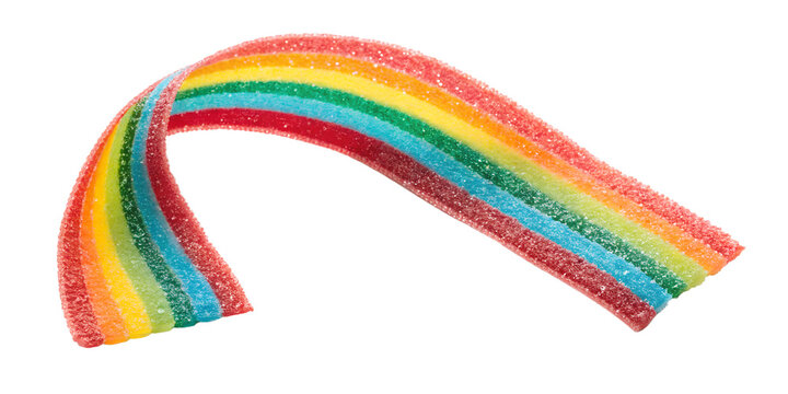 Rainbow gummy candy strip isolated on transparent background