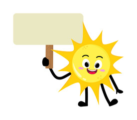 Cute Hand Drawn Sun Holding Blank Sign