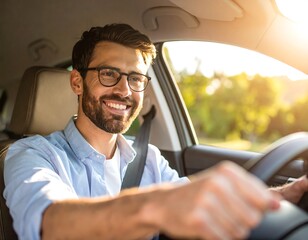 Happy man driving a car