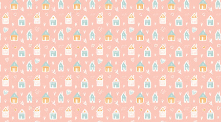 Cute Colorful Houses Seamless Pattern