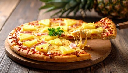Delicious pizza with pineapple and ham