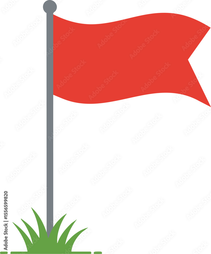 Poster red flag vector icon on grass symbolizing warning or alert in simple flat design illustration