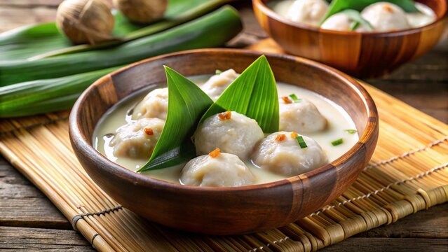 Papua New Guinean saksak sago dumplings in coconut milk.