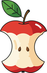 Apple core with green leaf simple colorful fruit illustration vector design for healthy lifestyle and nutrition concepts
