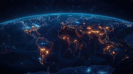 Obraz premium Global view of urban lights illuminating the world from space.