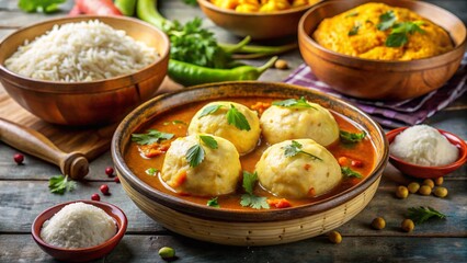 Chhattisgarhi fara steamed rice dumplings with curry.
