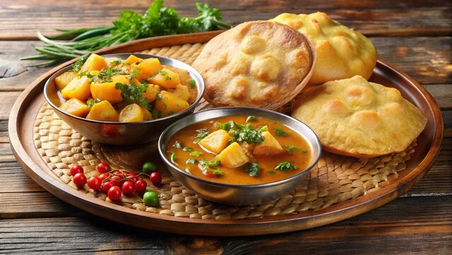 Bengali luchi with aloo dum spicy potato curry.