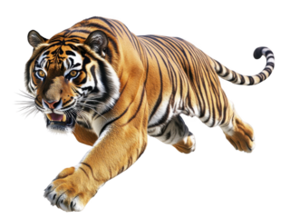 Dynamic tiger running transparent background png cutout wild environment action-packed viewpoint