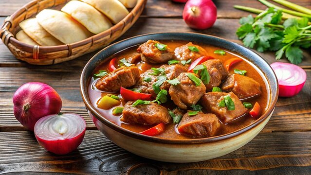 Sikkimese phagshapa pork stew with radishes served with steamed buns.