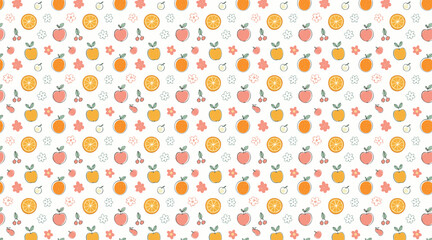 Cute Summer Fruit and Flower Doodle Pattern