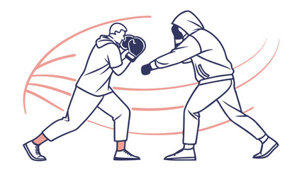 Fototapeta premium Two Boxers in Action Line Art Style.