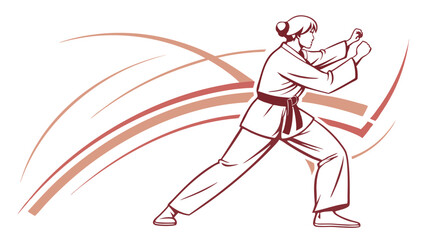 Obraz premium Woman in Karate Stance with Abstract Lines Illustration.