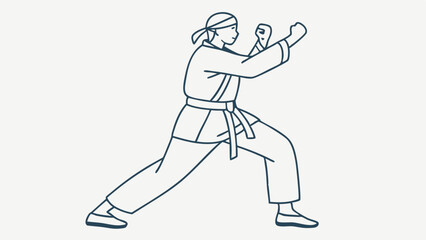 Fototapeta premium Karate Practitioner in a Low Stance Line Art Illustration.