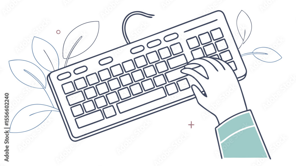 Aufkleber hand typing on a modern computer keyboard.