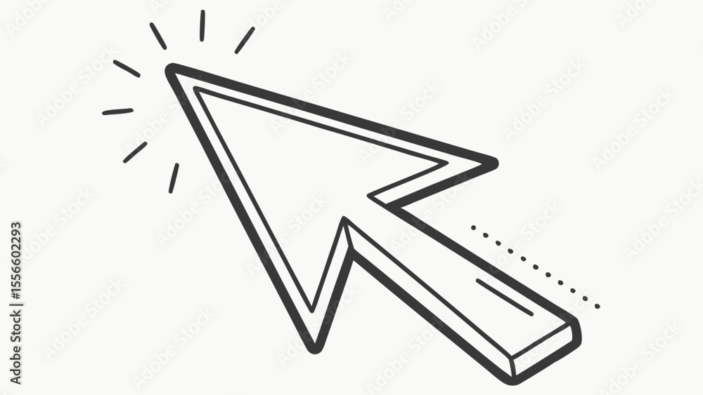 Poster handdrawn arrow cursor pointing with sparkle effect.