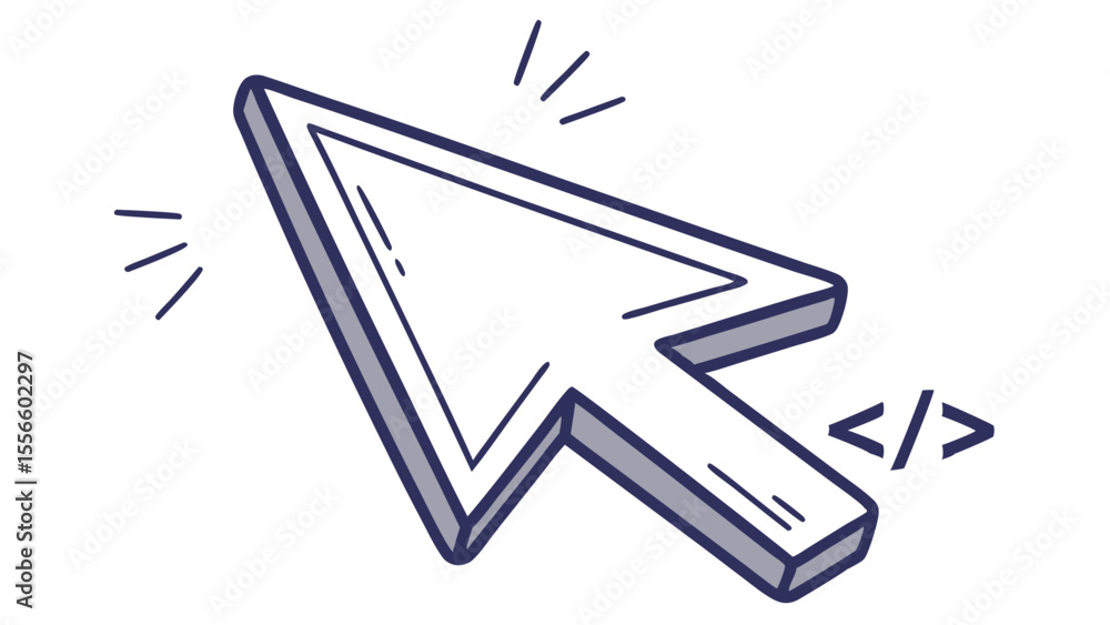 Fototapete Handdrawn 3D Computer Mouse Cursor Icon.