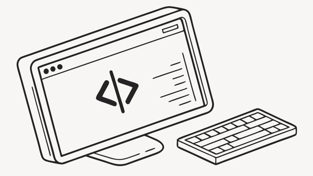 Simple Outline of a Computer with Coding Display.