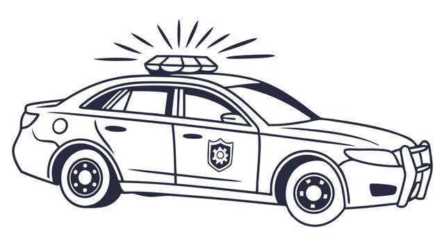 black and white police car with siren clip art preview