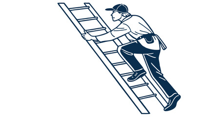 Obraz premium Line art illustration of a worker climbing a ladder.