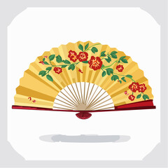 A folding fan spread open with floral design
