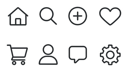 App functionality linear icons set – simple, essential, user interface symbols