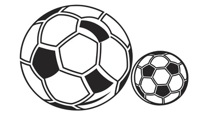 Two Soccer Balls Black and White Vector Illustration.