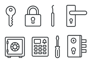 Locksmith icons set – silhouette, security and lock symbols for safe keeping