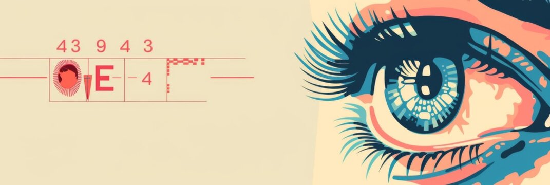 Vibrant eye design celebrating international ophthalmology day for educational awareness. Horizontal banner. Copy space. Problems of visual impairment, prevention of eye diseases. Eyesight check