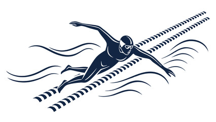 Silhouette of a Swimmer in Freestyle Stroke Swimming Pool.