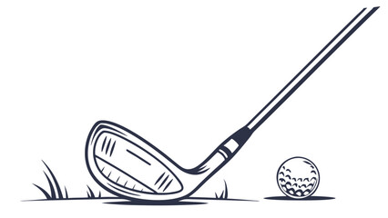 Golf Club and Ball Illustration on Green Grass with Shadows.