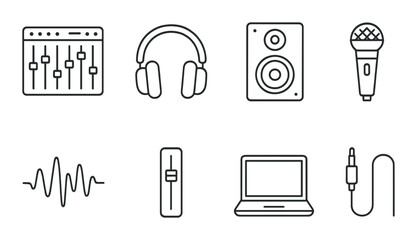 Audio equipment line icons set – simple music, sound and recording symbols for design