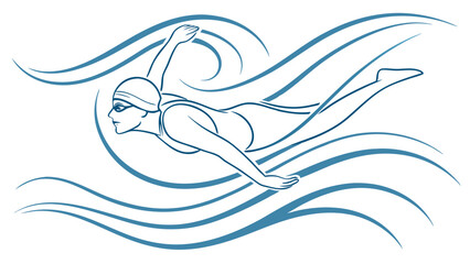 Elegant Line Art of a Female Swimmer in Motion.