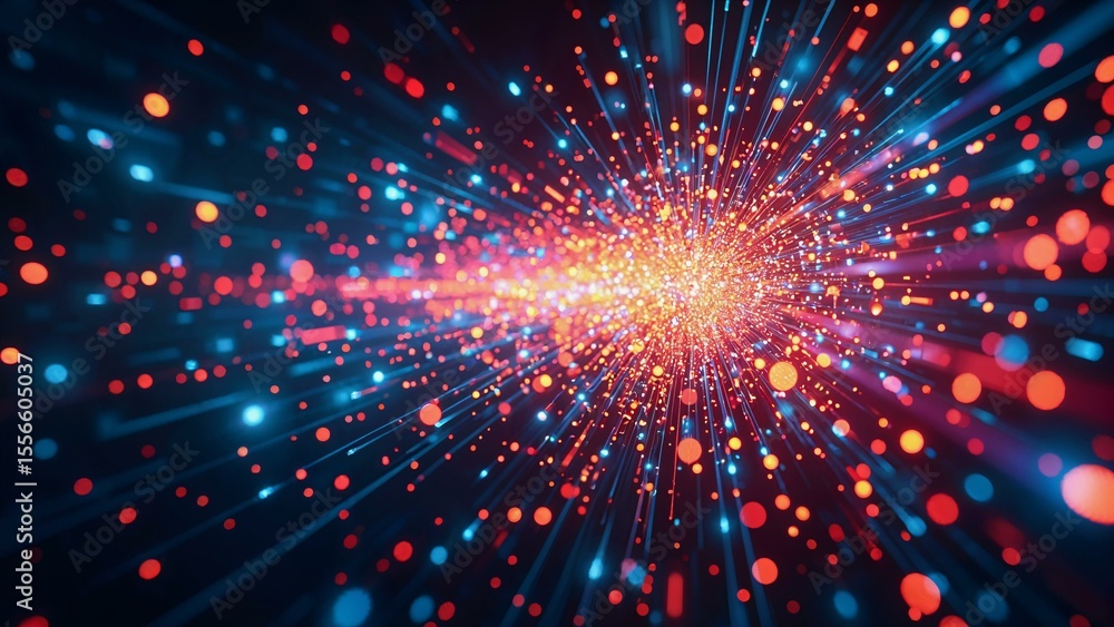 Fototapete Artistic rendering of a vibrant digital data burst with glowing energy streams