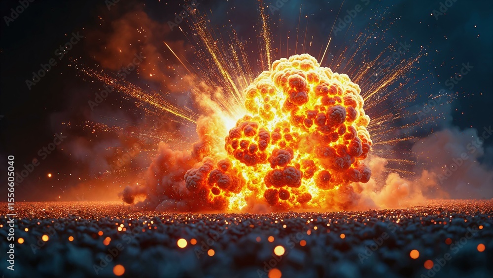 Poster dynamic technological explosion with vibrant colors and intricate movement