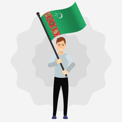 Happy Man Holding Turkmenistan Flag
