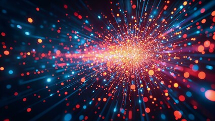 Artistic rendering of a vibrant digital data burst with glowing energy streams