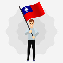 Happy Man Holding Taiwan Flag