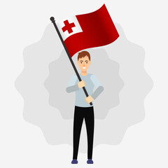 Happy Man Holding Tonga Flag