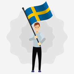 Happy Man Holding Sweden Flag