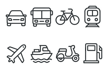 Shopping and transport icons set – outline, commuting and retail symbols collection