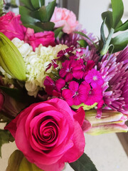 Bright Pink Rose and Dianthus Bouquet