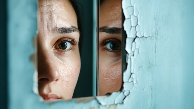 Reflection of a prisoner in a cracked mirror depicting isolation and introspection - Powered by Adobe