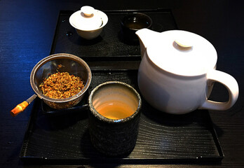 Floral Tea Set on Black Tray