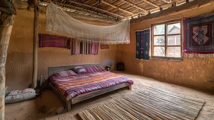 Naklejka premium Rustic bedroom in traditional house