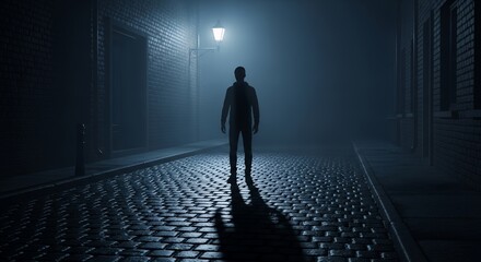 Mysterious Figure in a Foggy Alleyway at Night
