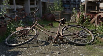 Rusty bicycle abandoned outdoors