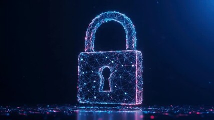 Digital data security animation modern padlock symbolizing cybersecurity encryption and protection in technological future 152 characters - Powered by Adobe