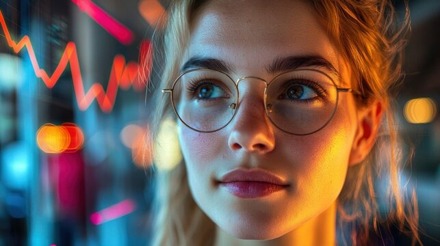 Focused young woman studying market trends - Powered by Adobe